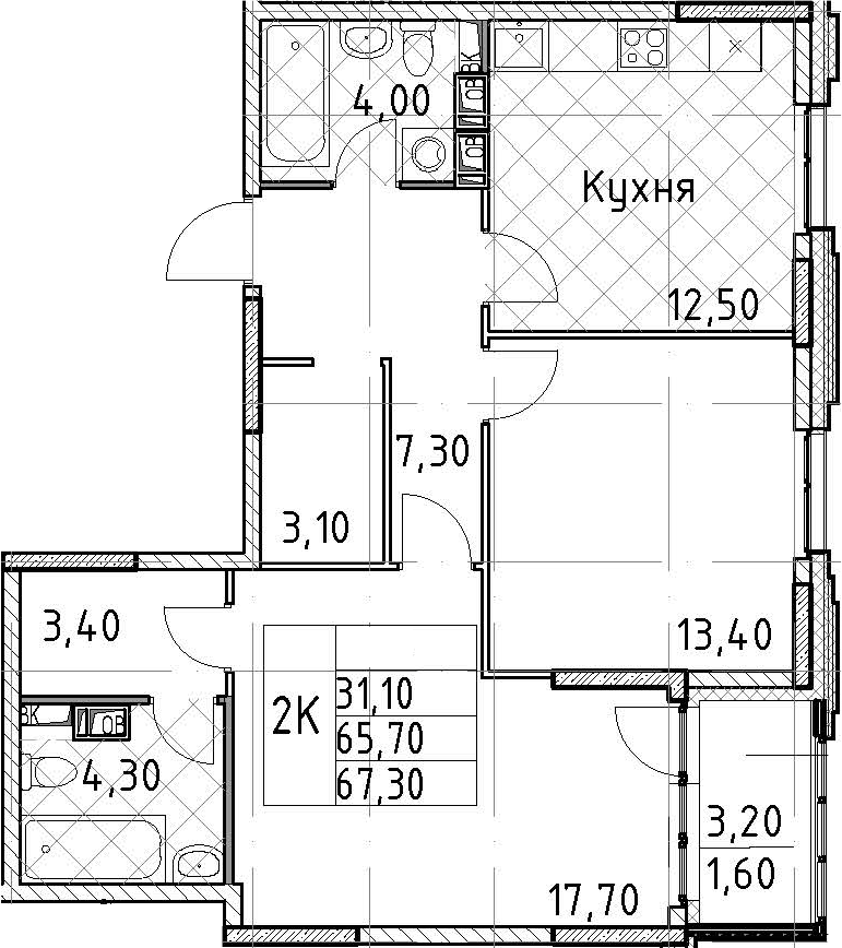 2-комнатная квартира 67.3 м², 2/13 эт., ЖК «Тайм Сквер»